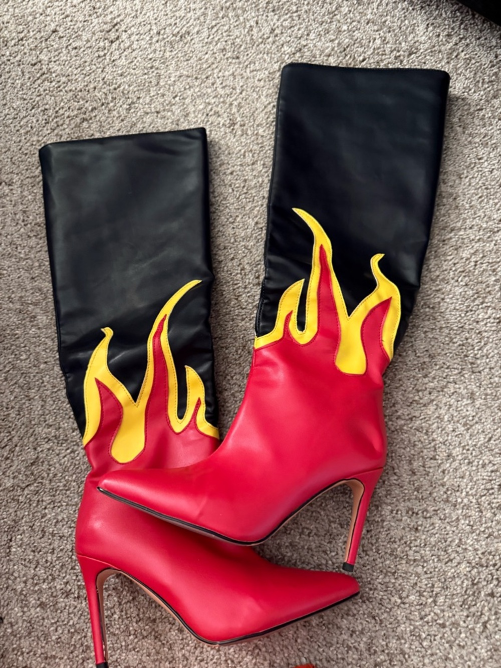 Source Unknown Red Black Yellow Flame Stiletto Ankle Boots